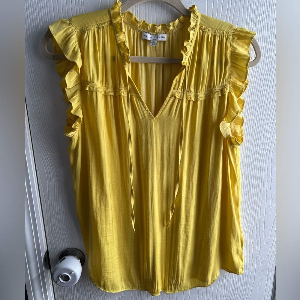 Maison d’Amélie Yellow Ruffled Sleeveless Top